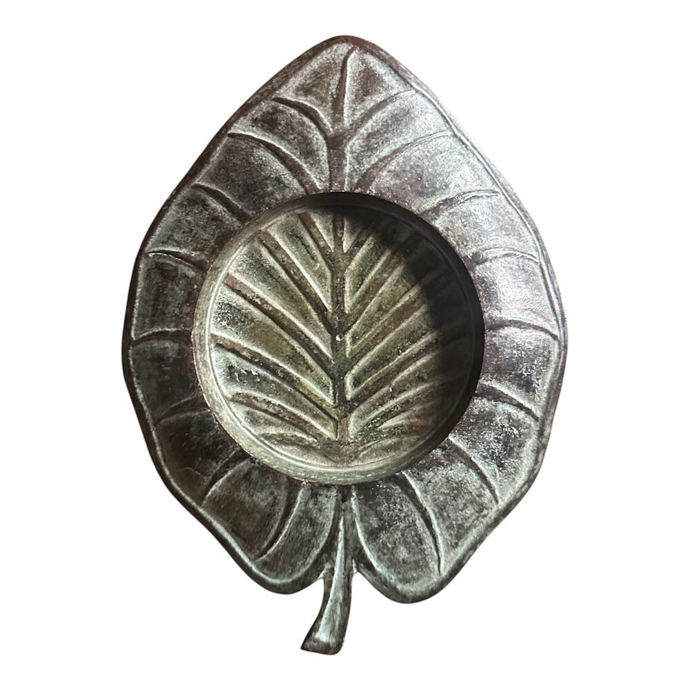 Fairy leaf coaster, ethereal hippie metal coffee table home decor vintage patina